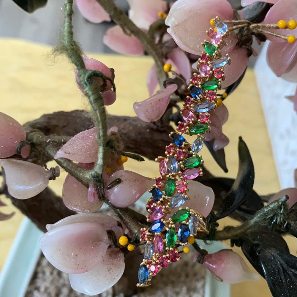 Vintage gold over 925 multi stone long ring